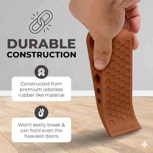 Image of Door Stoppers for Bottom of Door Premium Floor Rubber Door Stop Wedge Made in USA Heavy Duty Honeycomb Design for Carpet, Tile, Ideal for Home, School, Commercial,Coffee 6 Pack