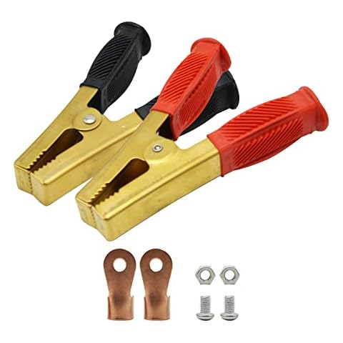 RonFin 4PCS Car Battery Alligator Clips Set, Jumper Cable Battery Clamps,500A Jump Lead Clamps Heavy Duty Pure Copper Crocodile Clamp for Jumper Cables Boost for Vehicle Accessory (Black+Red) Cover
