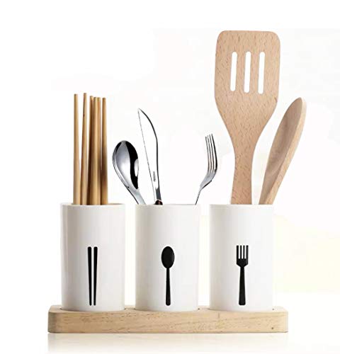 3 Pcs Flatware Caddy Holder Utensil Drying Rack Basket Cutlery Holder with Wood Base for Bar Kitchen Countertop Storage Organize Forks Knives Spoons