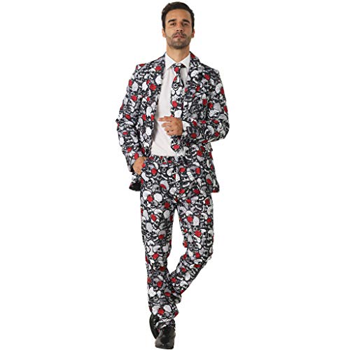 EraSpooky Rose and Skull Suits for Men Comes with Jacket Pants and Tie