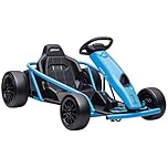 HOMCOM 24V Electric Go Kart for Kids, Ride-On Racing Go Kart with Drift Mode, Slow Start, Music, Horn Honking and Seat Belt, Max Speed 16km/h, for 8-12 Years Old, Blue