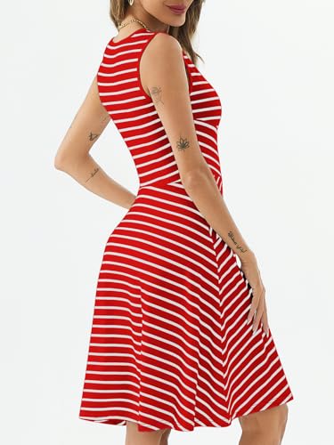 Image of PerZeal Women's Summer Casual Dresses 2025 Sleeveless Striped Mini Dress High Waisted A Line Party Dresses