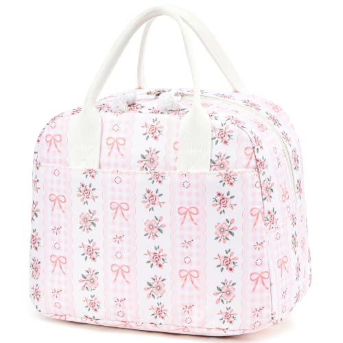 Image of LOVELYWIND Lunch Box for Women, Insulated Lunch Bag, Pink Floral Tote