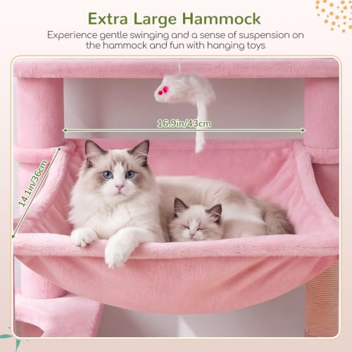 Image of Globlazer Pink Heavy Duty Cat Tree, 70 inch Sturdy Cute Cat Tower for Indoor Cats Extra Large Cat Tower with Scratching Post, Hammock, Cat Condo for Adult Cats Kittens, F70 Pro, Pink