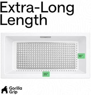 GORILLA GRIP Patented Bath Tub Shower Mat, Machine Washable Bathtub Floor Liner Mats, Suction Cups and Drain Holes to Keep Tubs Clean, Soft on Feet, Bathroom Essentials, 35x16 Inch, Clear Gray