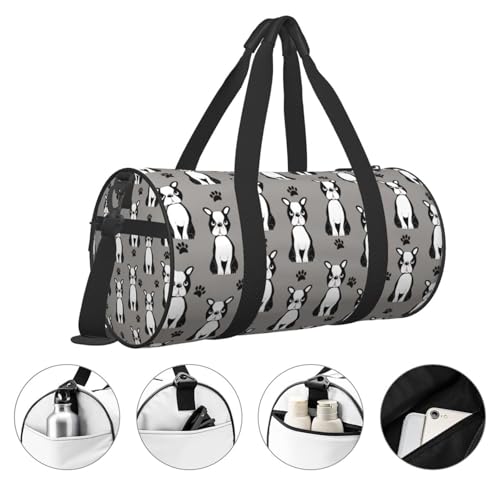 Large Duffle Bag for Travel - Cute Boston Terrier Dog Gray Gym Bag for Women Men, Foldable Travel Bags for Women Men with Zippered Multiple Pockets4