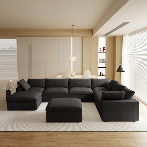 Image of JACH 160 inch Cloud Sectional Sofa, Modern Overzised Down Filled Comfy Couch, 8 Seater Convertible Modular Cloud Couch for Living Room, Deep Seat Couches, Sofa Covers Removable, Ottomans with Storage