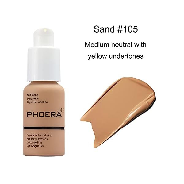 2-Pcs-Liquid-Foundation-30ml-Natural-Moisturizing-Highlighting-Matte-Oil-Control-Concealer-Facial-Blemish-Concealer-Color-Changing-Foundation-for-Women-Girls-104-Buff-Beige-105-Sand BestLand 2Pack PHOERA Foundation Full Coverage Liquid Foundation Cream - Long-lasting Lightweight Concealer - Oil-Free Formula - Natural Shade - Suitable for All Skin Types (104 Buff Beige & 105 Sand)
