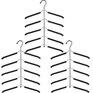 JFFLYIT Blouse Tree Hangers Multi-Layer Clothes Hangers 3 Pack 5 in 1 Non Slip Space Saving Closet Organizer Stainless Steel Shirt Hangers Coats Hangers?Black?