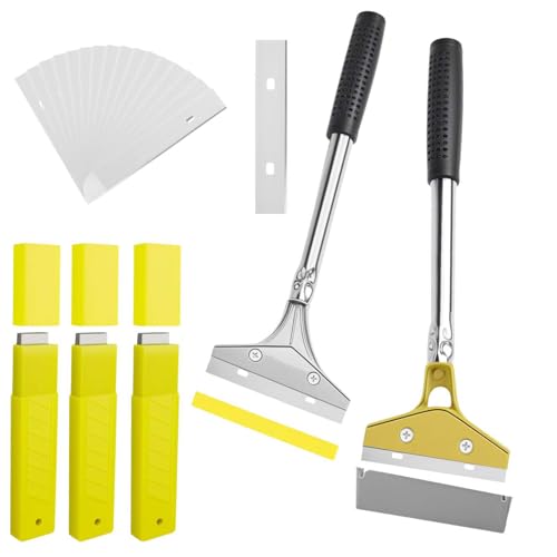 SENLINLIN Tapetenentferner Set 2 Stück Tapetenkratzer mit 30 Ersatzklingen (4) und Schutzhülle 30cm Tapetenschaber mit Gummigriff für Wandfarbe Bodenfliesen-Kleber und Etiketten