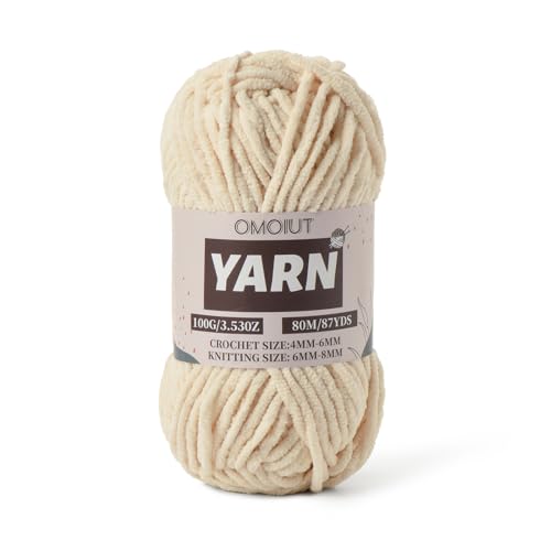 Image of Beige Fluffy Chenille Yarn for Crocheting - Baby Yarn for Crocheting Soft Blanket - (100g /87.4yds) Crochet Amigurumi Chunky Yarns - Velvet Worsted Weight Yarns 5
