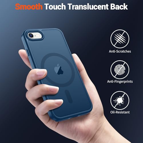 Image of SUPFINE Magnetic for iPhone SE Case 2022 (3rd) /2020 (2nd), iPhone 8 Case (Compatible with MagSafe) (Military Grade Drop Protection) Slim Translucent Matte Phone Case, Deep Blue