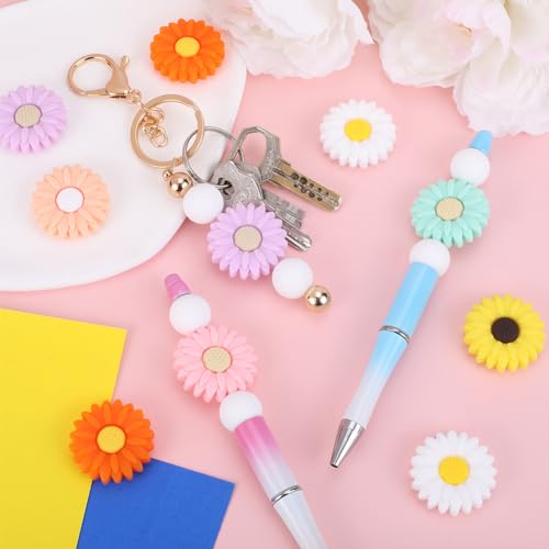 SUNNYCLUE 1 BOX 16PCS Flower Silicone Beads Daisy Focal Silicone Beads Cute Rose Chunky Rubber Loose Spacer Double Sided Bead Bulk for Beaded Pens Keychain Making Kit Valentine's Day Bracelet Craft - Image 4