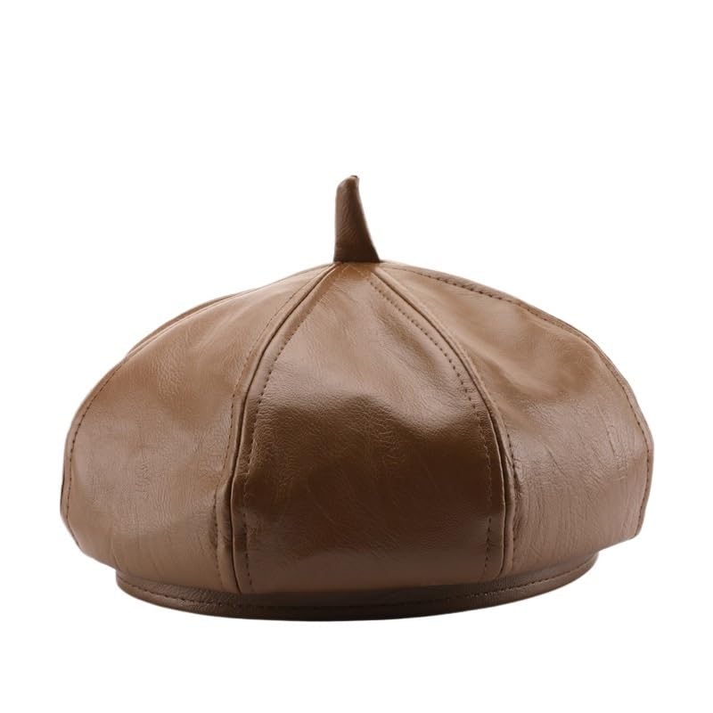 Sombrero de Pintor de Cuero de Color sólido Vintage for Mujer Boina de Viaje al Aire Libre de Primavera y otoño(Brown)