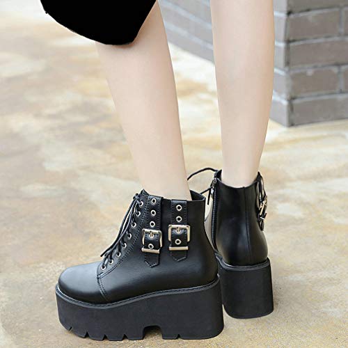 Image of Parisuit Womens Goth Patent Ankle Boots Platform Chunky Combat Boots | Lace Up, Gothic Boots, High Heel, Punk Short Booties, Buckle Boots, Chain Boots
