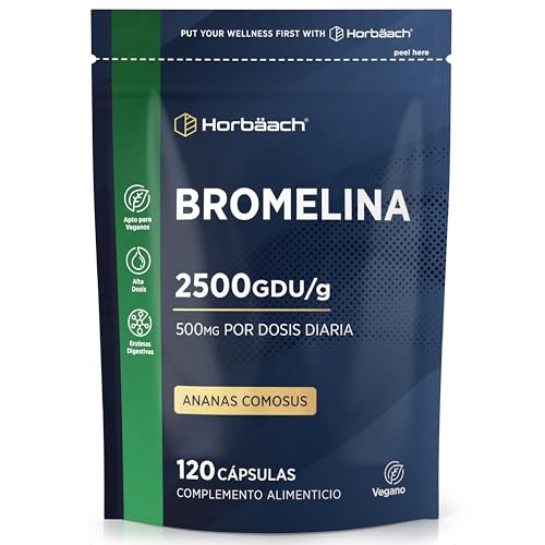 Bromelina 500mg | Enzima de la piña | 2500 GDU/g | Suplemento de enzimas digestivas de alta potencia 5000 F.I.P. | 120 capsulas | Horbaach