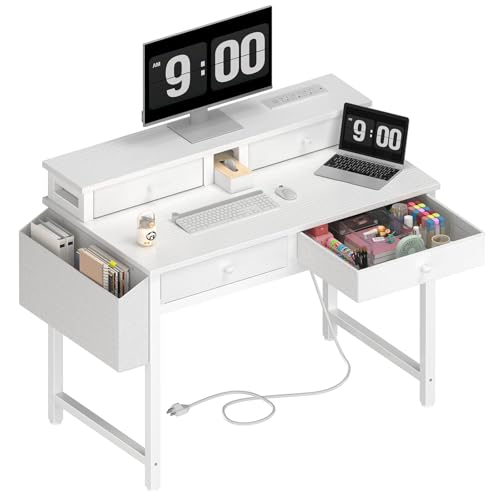 Lufeiya Small White Kids Desk with Fabric Drawers for Bedroom, 32 inch Vanity Makeup Desk with...