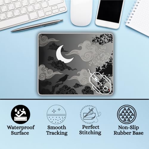Image of LEVELX Gaming Mouse Pad, Speed Type Smooth Surface, Moon and Crow Design, 24x20cm, 3mm Thickness