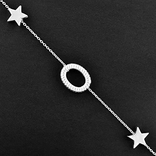 Qnavic 925 Sterling Silver Chain Dainty Charm Bracelet For Women, Silver Oval Star Charm, Unique Fashion Handmade Women Jewelry, Birthday Gift For Her #TOP3