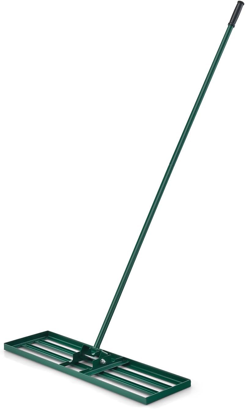 GOPLUS Rastrillo de Nivelación de Césped, Rastrillo Jardín con Mango Ergonómico 170 cm, Nivelador para Jardinería, Paisajismo, Nivelación, Patio, Campo de Golf (Verde 91 x 25 cm)