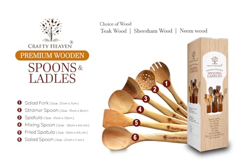 Image of Wooden Spatula & Ladles | Neem Wood Utensils for Cooking | Lakadi ka Chamach | Non-Stick Cookware Safe | Wooden Cooking Spoon Set | Kitchen Tools | Made in India - Set of 6