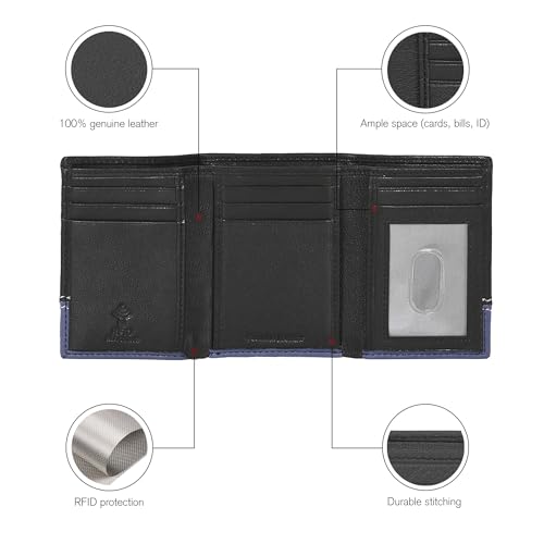 ESTALON Real Leather Trifold Wallet For Men-RFID Slim Tri Fold Wallets Minimalist 3 fold Credit Card Holder ID Window (Charcoal/Patriot)2