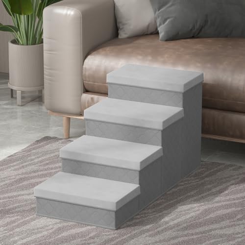 Escada Pet Com 4 Degraus Seguro Para Animais Idosos Cinza