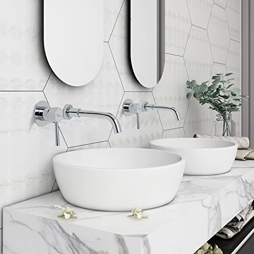 PHASAT Wall Mounted Basin Mixer Taps Brass Basin Tap with 360 Degrees Rotating Spout PTBB06C, Chrome - Image 4