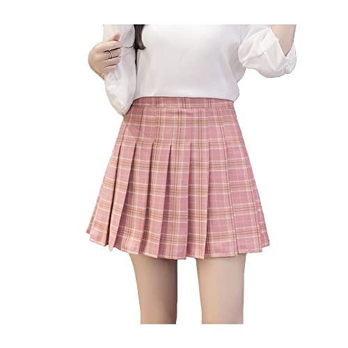 Bestgift Saia feminina verão jk saia tamanho grande xadrez saia plissada estudante cintura alta saia