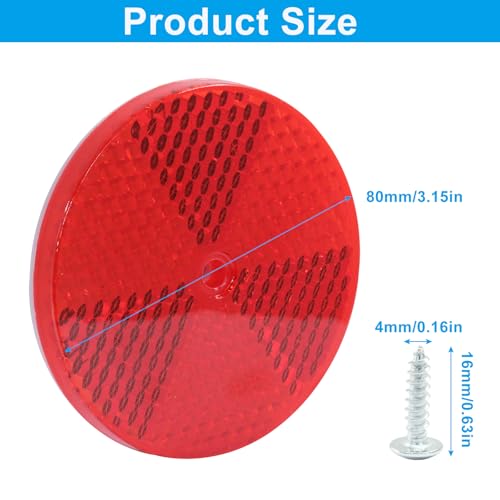 Image of 6 Pack Red Round Reflector, Front Reflector with Mounting Screw, Safety Reflectors for Driveway, Trailer, Posts