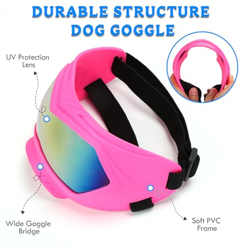 Lunettes de soleil pour chien rose grand modèle avec sangle réglable
