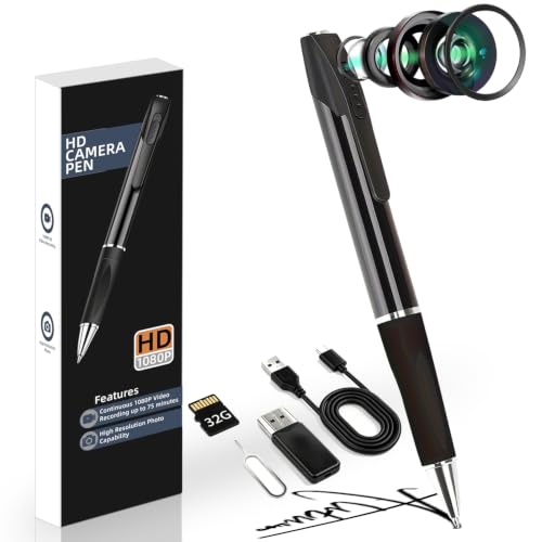 Covert Pen Camera with 1080p HD Video Discreet Body Wearable Cam with 70-Min Battery & 32GB SD Card for Business Evidence and Home Nanny Security [2025 Upgrade]