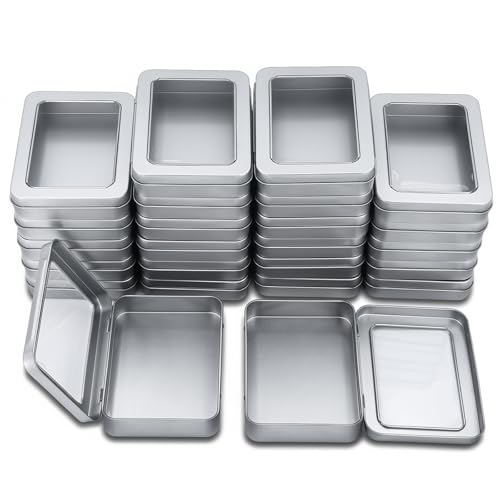Boîtes rectangulaires en métal avec couvercles à charnière argentée