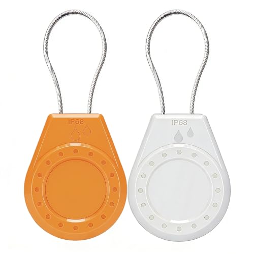Image of Air Tagholder Keychain Case with Steel Wire Cable & Hex Lock, Waterproof Anti-Lost Shockproof Cover Compatible with Apple Air Tag for Luggage, Backpack, Keys (Orange+White)