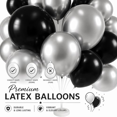 Image of Balloon Column Kit for Floor-Balloon Columns with Stand, Base and Pole,Balloon Tower Backdrop Decoration for Wedding, Baby Shower, Birthday Party, or Bachelorette Parties (BLACK SILVER)