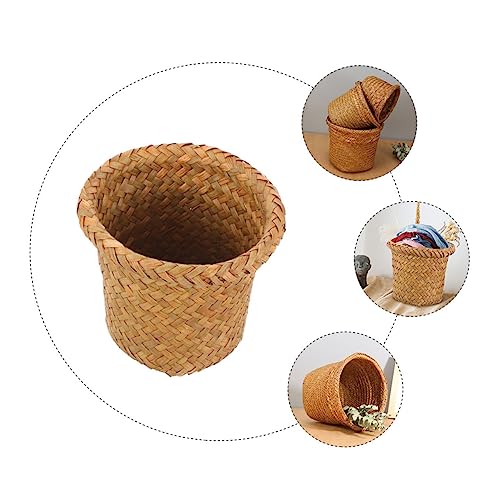 Caneca de basura tejida marrón natural para hogar y oficina miniatura 7