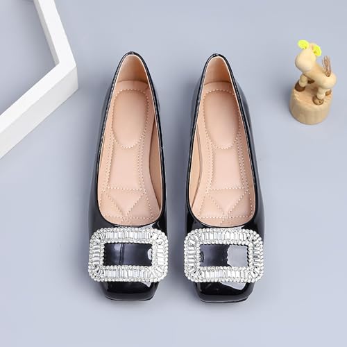 Women's Rhinestones Flats Ballet Shoes Comfortable Square Toe Dressy Casual Slip On Walking Shoes3