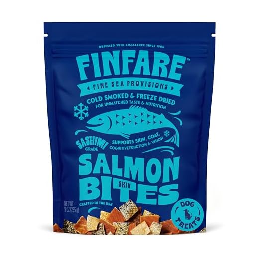 Finfare Freeze Dried Salmon Skin Treats for Dogs, Protein & Omega-3s, Grain Free Salmon Dog Training Treats, Crafted in USA, Bites - 9oz