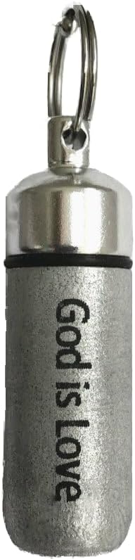 Classic Brushed Silver ANOINTING OIL HOLDER/Vial Necklace with ENGRAVED God Is Love - Includes Velvet Pouch, Ball Chain & Funnel - Great Holiday Gift