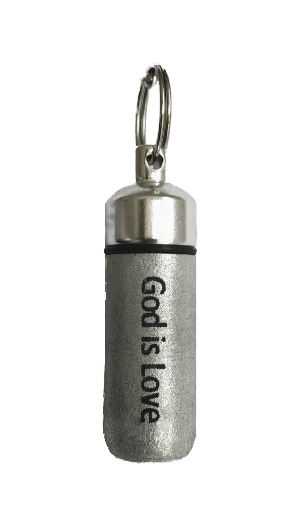 Classic Brushed Silver ANOINTING OIL HOLDER/Vial Necklace with ENGRAVED God Is Love - Includes Velvet Pouch, Ball Chain & Funnel - Great Holiday Gift