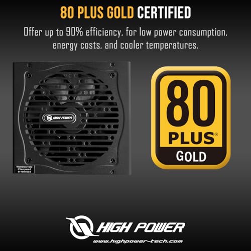 Image of HIGH POWER 80 Plus Gold Certified PC Computer Power Supply - 650 Watts PSU, Continuous Power ATX 12V V2.3 /EPS Active PFC with Whisper Quiet 120mm Fan, Reliable Performance and High Efficiency