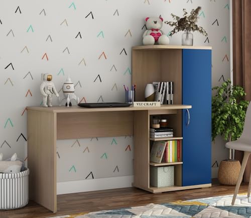 Image of Engineered Wood Office & Study Table for Study Room /Office /Work from Home || Engineered Wood Study Table || Freestanding || (Beige & Blue) |