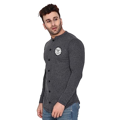 Image of Geum Men's Long Sleeve Mandarin Collar Shirt Grey XL