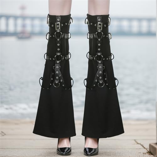 Punk Rock Flare Leg Warmers Y2k Women Long Buckle Strap Goth Grunge Emo Steampunk Rave Gothic3
