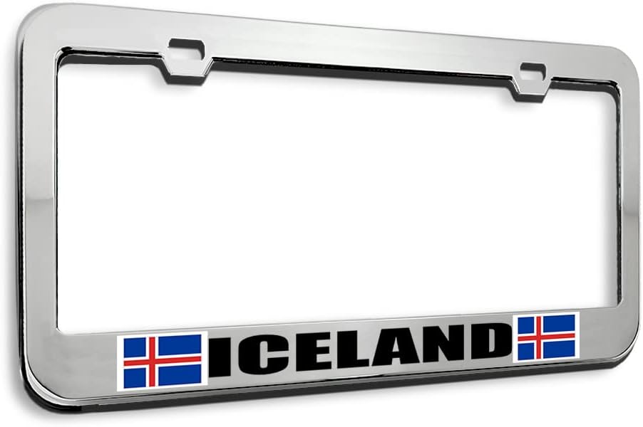 Speedy Pros Metal License Plate Frame Iceland Flag Country Metal Car Accessories Stainless Steel 2 Holes 1 Frame