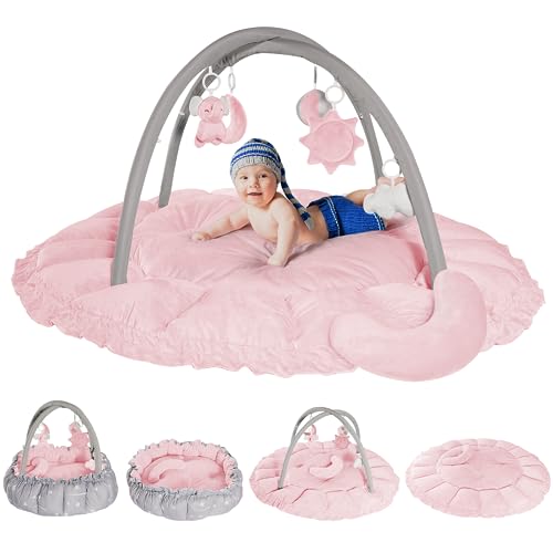 Image of Agiyimi 5-in-1 Thick Plush Baby Play Gym, Tummy Time Mat, Play Mat for Babies and Toddlers, Activity Gym, Convertible Stage-Based Developmental Activity Center from Baby to Toddler, Ball Pit, Pet Bed