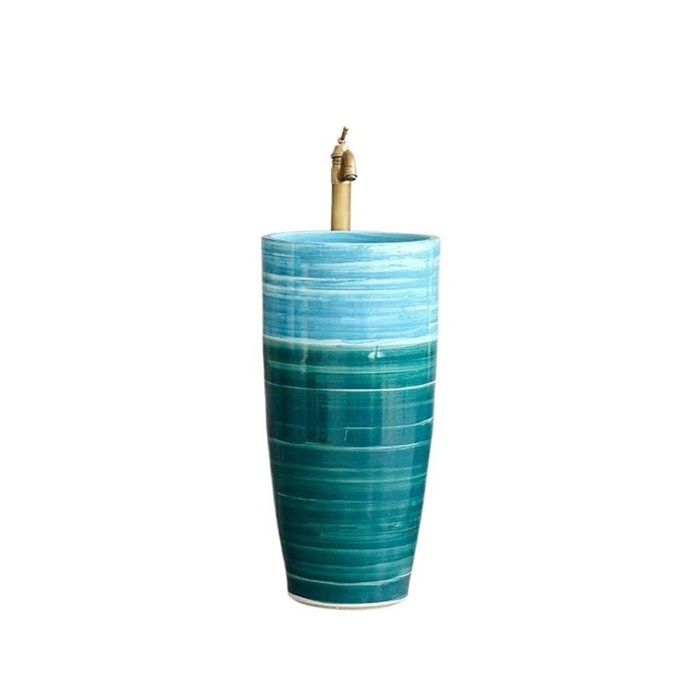 Zhaoj24-05 One Color Pedestal Sink Blue Ceramic Freestanding Wash Basin Outdoor Pedestal Sink For Balcony Bathroom
