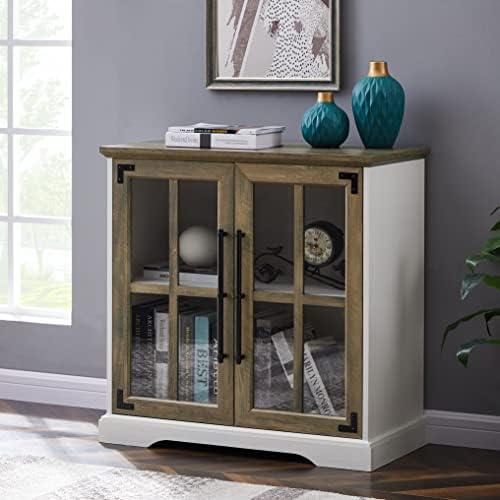 Okvnbjk Coffee Bar Cabinet, 32 Inch Accent Cabinet/Buffet Cabinet with Adjustable Shelves for Kitchen/Sideboard (Barnwood/White)