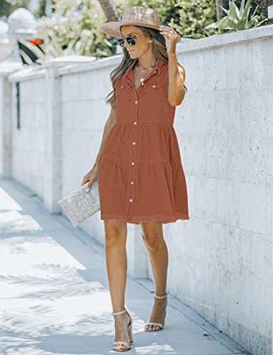 Image of luvamia Women's Casual Summer Lapel Sleeveless Button Down Short Denim Jean Dress