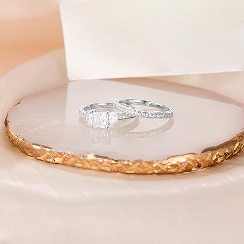 Moissanite Wedding Rings Set for Women, 925 Sterling Silver Bridal Set for Women, Total 3 CT D Color VVS2 Princess Cut Moissanite Engagement Ring4